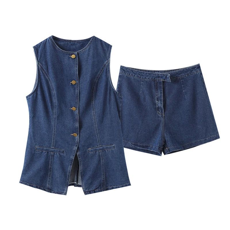 

Sleeveless High Waisted Denim Shorts Set Sleeveless High Waist Demin shorts Set Suit 2XL