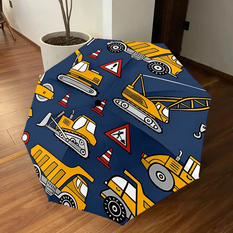 1PC Construction Vehicles Umbrella-8-Rib Reinforced, Automatic Open, Lightweight & Durable, Cute Fashion Accessory for Outdoor-T338