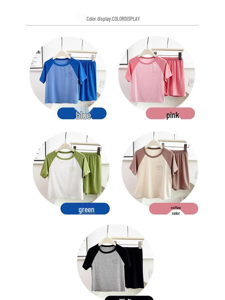 Modal Summer Pajamas: Ice Silk Short-Sleeve Set for Boys and Girls 