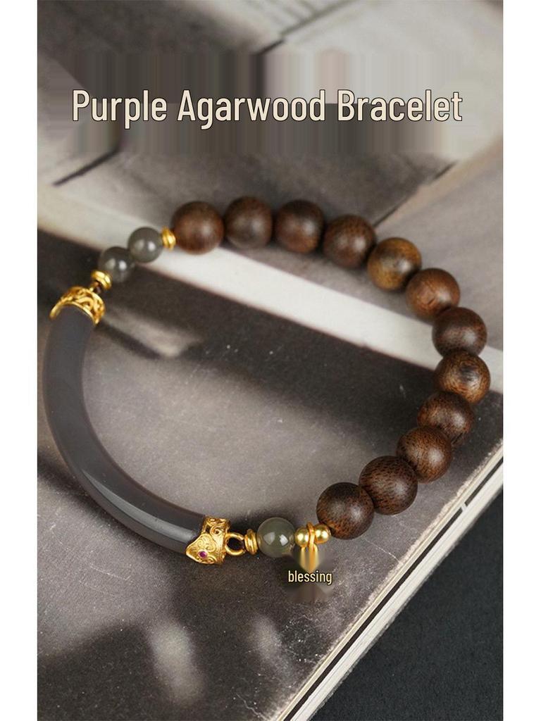 Handmade Nha Trang Purple Qinan Agarwood Bracelet - Natural Texture & Scent