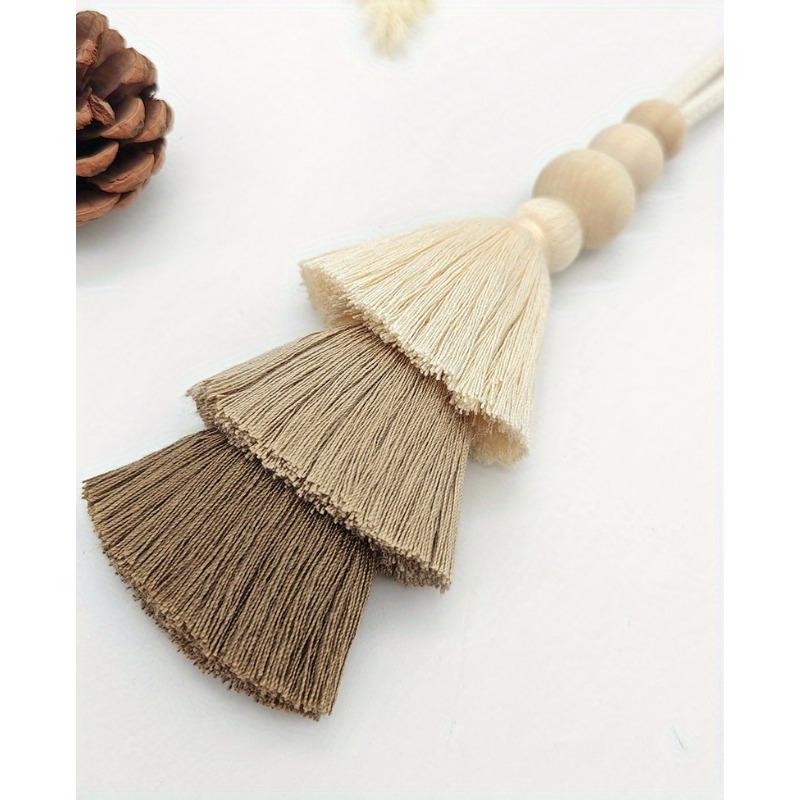 2pcs Bohemian Handmade Tassel Curtain Tiebacks with Wooden Beads - Polyester, Modern Boho Style Window Drape Holdbacks for Home Decor