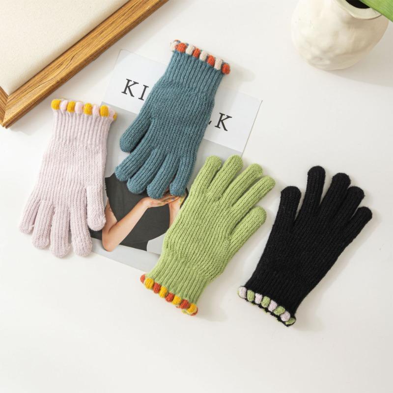 Warm gloves, winter finger-exposed wool knitted gloves, students, men and women, solid color, thickened and velvet, driving and riding