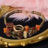 Fashion Retro Style With Auspicious Patterns Glass Flower Women'S Necklace Earrings Bracelet Jewelry Set