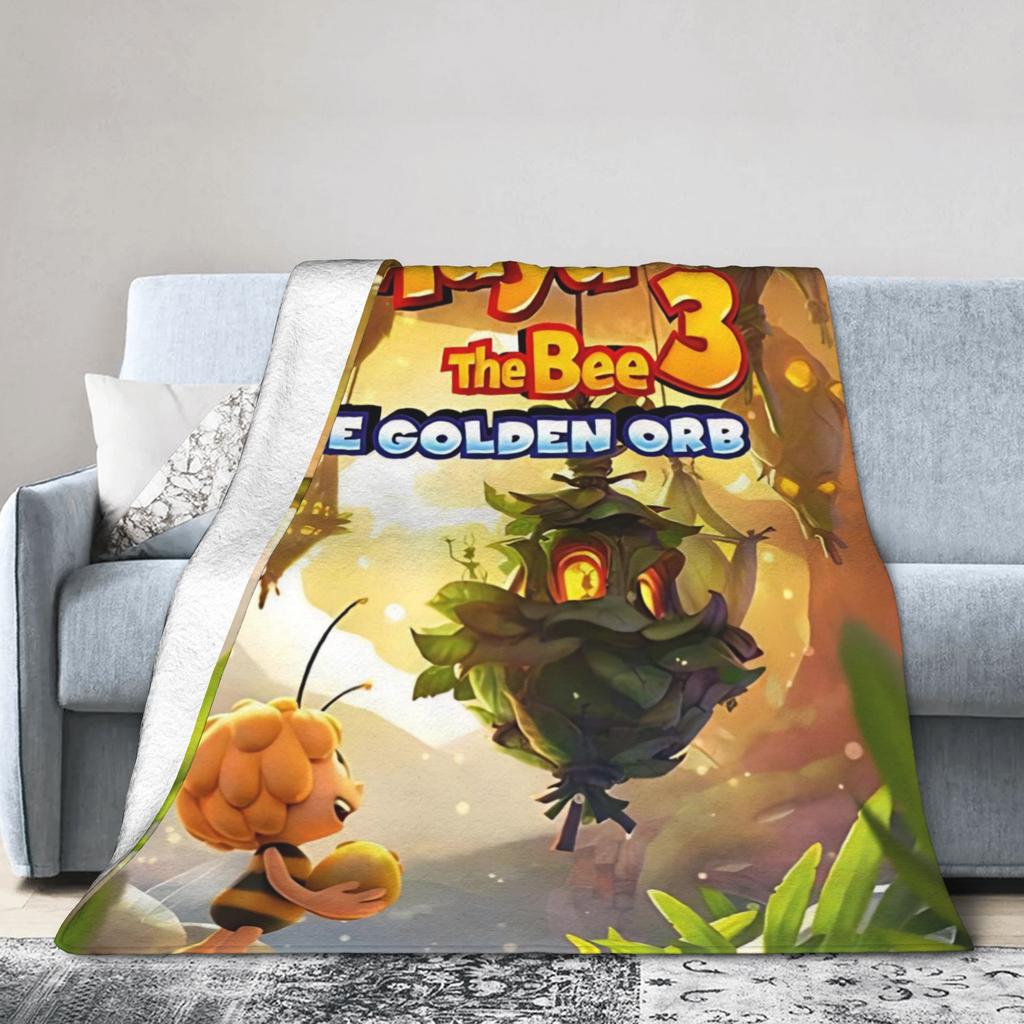 Maya The Bee With Flowers Cartoon Throw Blanket for Couch  Fuzzy Soft Plush Blanket 50x60 Inches Multiple Sizes Bedspreads