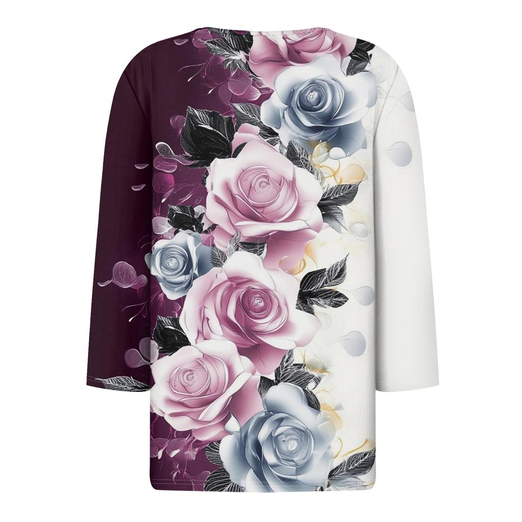 Women's T Shirt Tee Print Button 3/4 Sleeve Daily Weekend Fashion Basic V Neck Regular Top