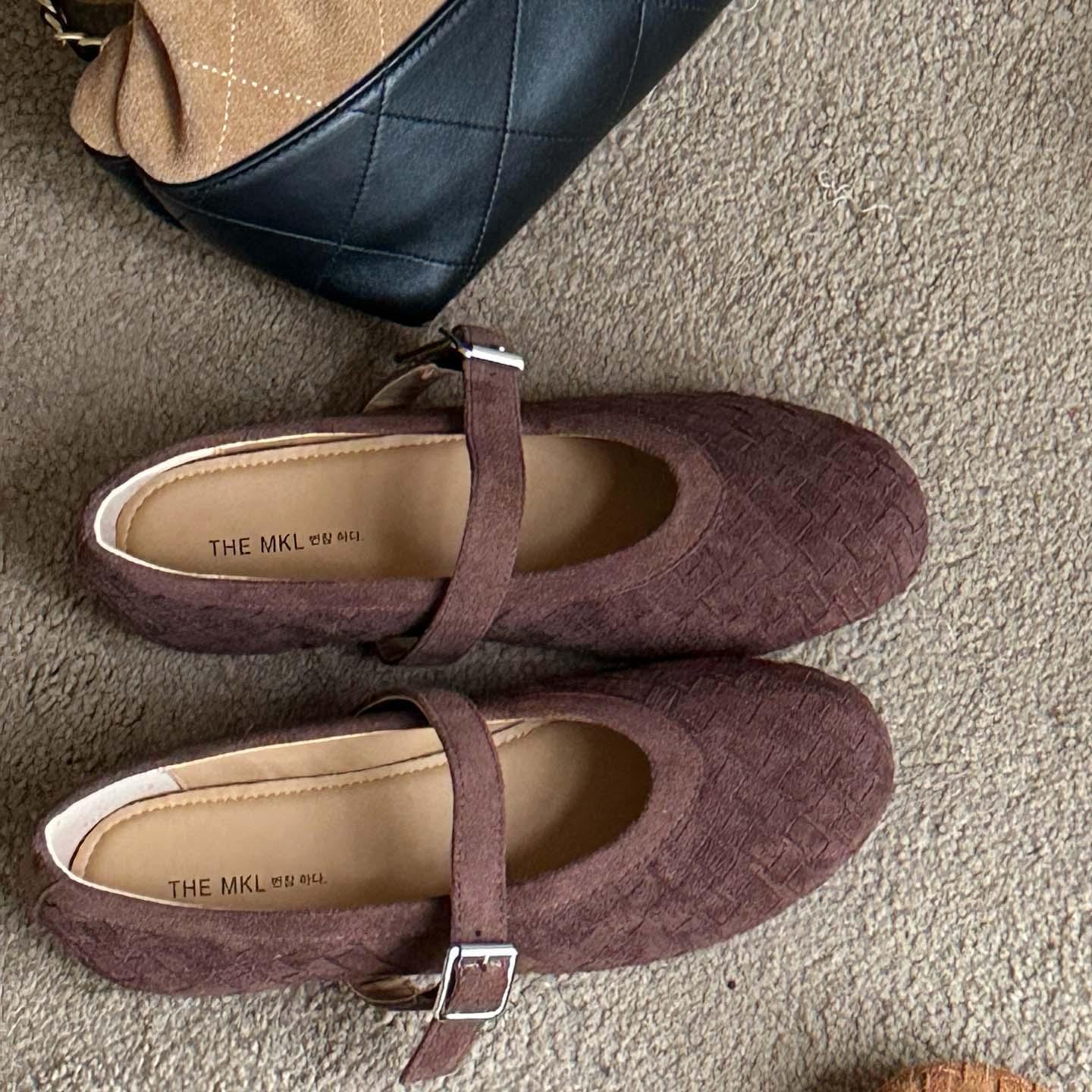 

Round Head One-Word Buckle Light Mouth Single Shoes Comfortable Flat-Bottomed Woven Ladyshoes Casual Fashion Ballet Shoes Women S Shoes 39 темно-коричневого кольору