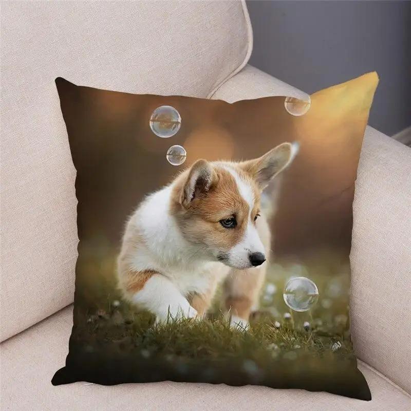 45X45 Cm Living Room Sofa Puppy Pattern Home Decoration Corgi Cushion Cover Gram Welsh Polyester Fiber Cushion Cover