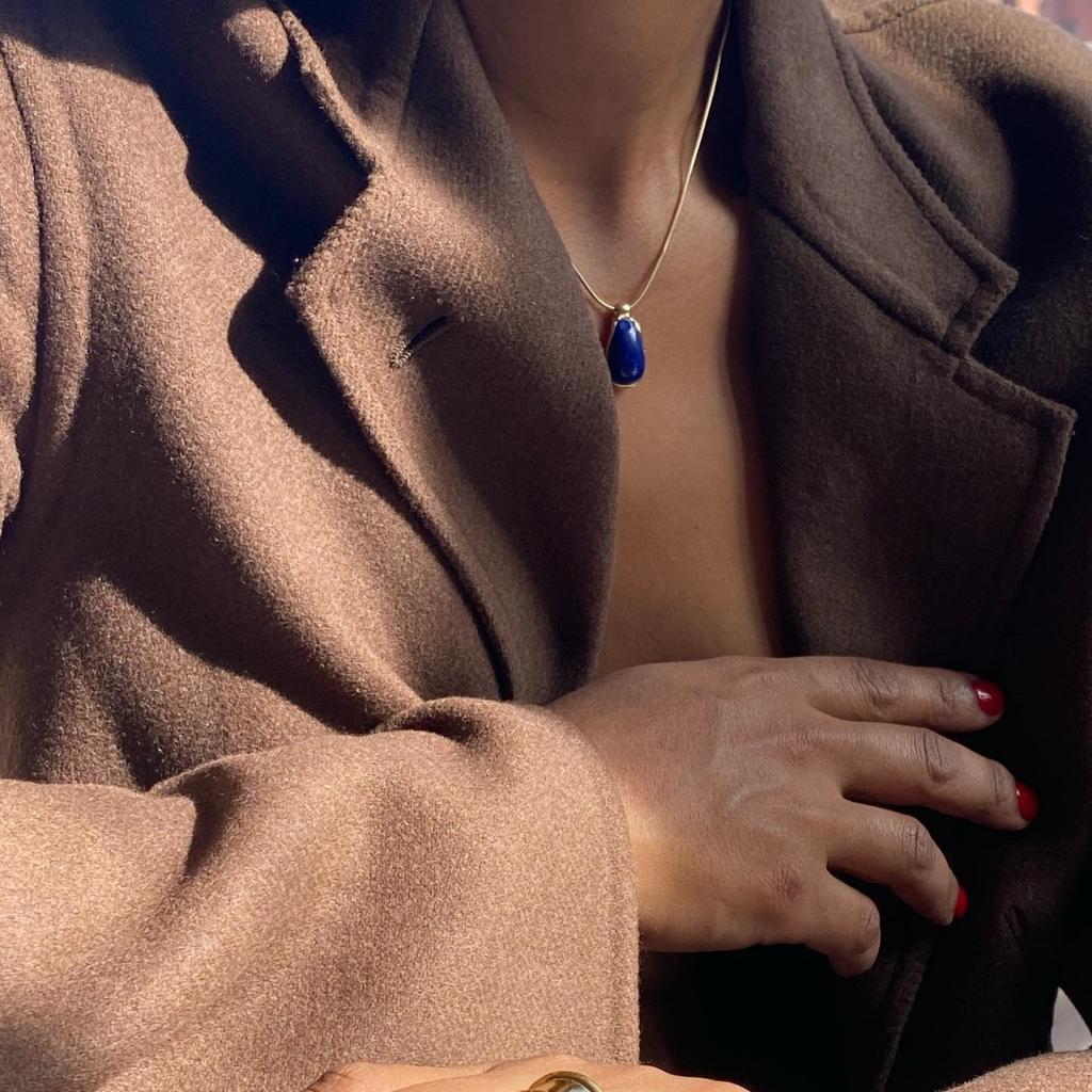 Premium Metal Copper-Plated Platinum Fashion Simple Lapis Lazuli White Shell Pendant Sweater Chain Temperament Versatile Necklace