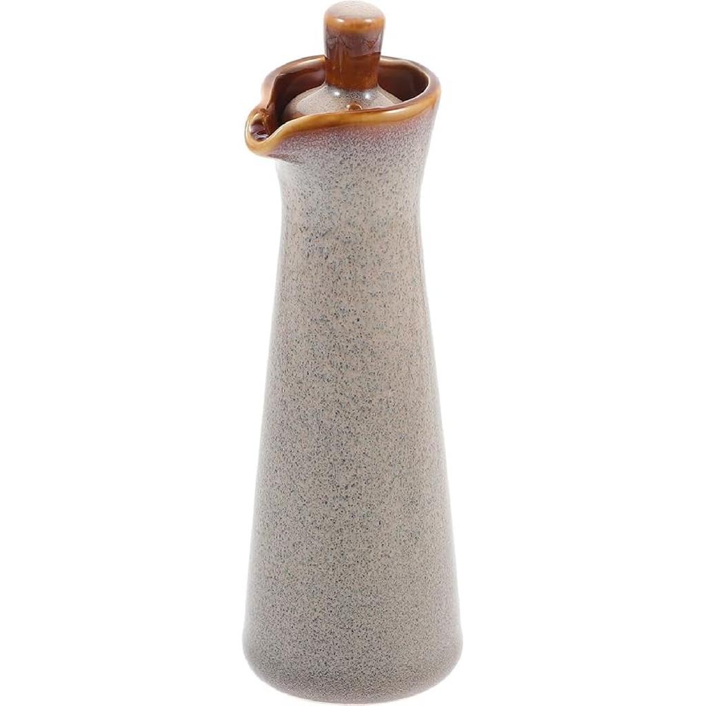 Hemoton Keramik Ölflasche Japanischer Stil Olivenöl Sojasaucenspender Würzmittel Essig Ausgießer für Heimküche Beige