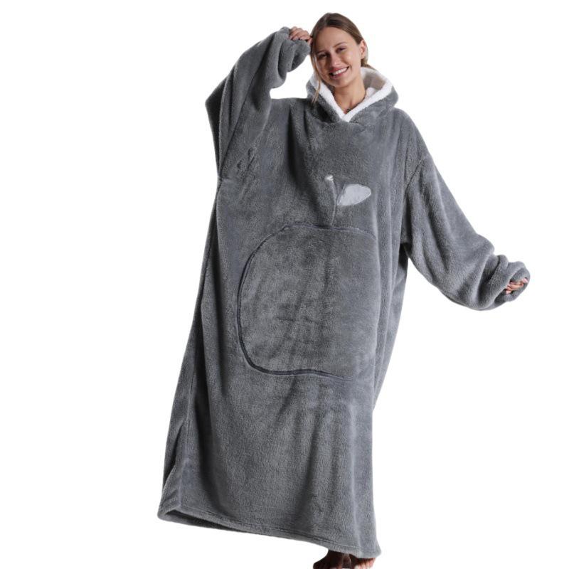 Cozy Hooded TV Blanket - Outdoor & Indoor Cold-Proof, Thick, Solid Color, Long Sleeves, Couples' Wear