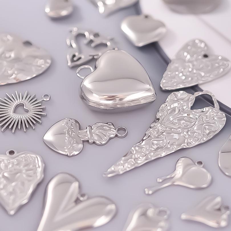6pcs/Lot Classic Stainless Steel Heart Charms For Jewelry Making Bracelets Earring Necklace Pendant Love Material Girl Breloques