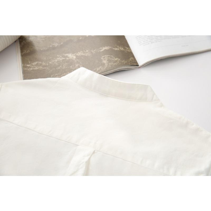 Cotton Linen Shirt Base Shirt Stand Collar White Shirt Women's Long Sleeved Shirt