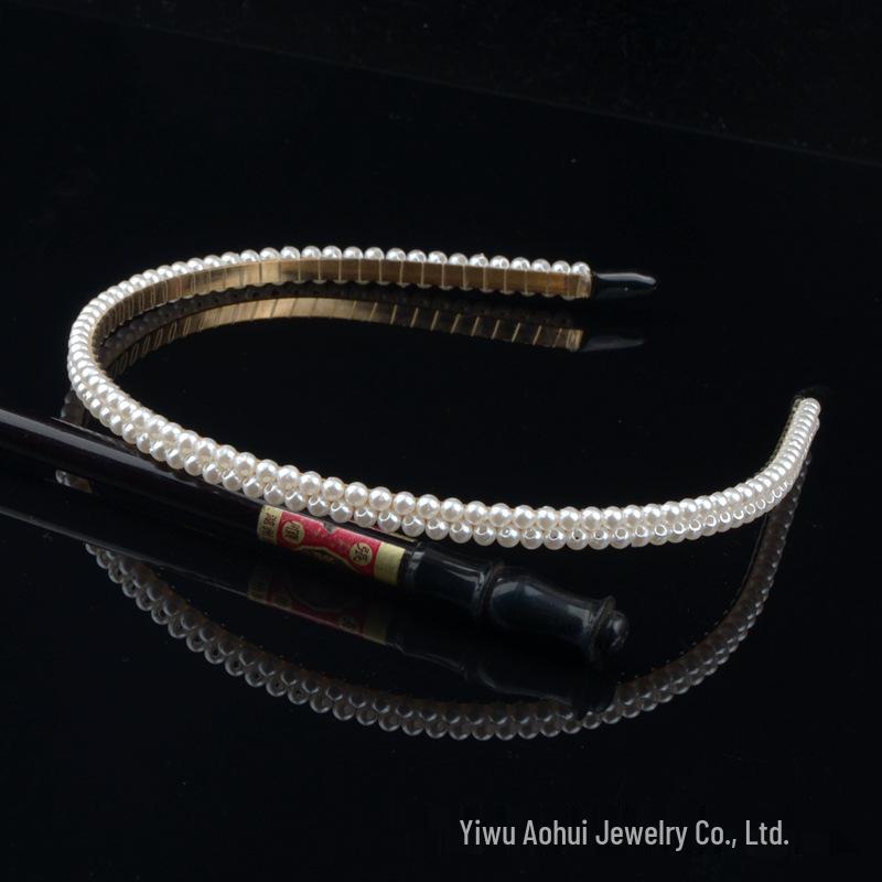 Handwoven Faux Pearl Headband & Bow Hair Clip Set for Brides