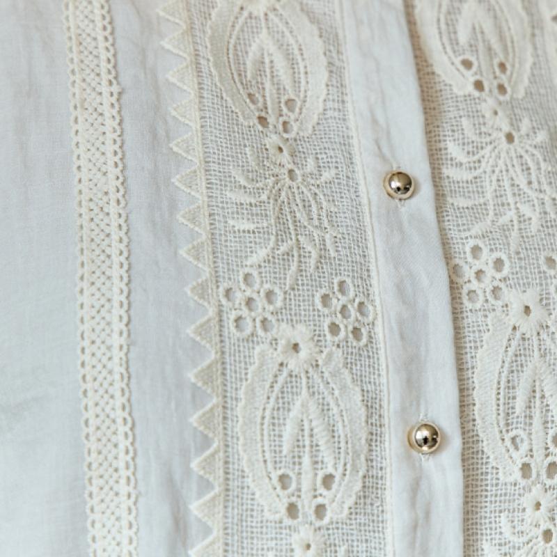 MAXZA Ösen spitze Baumwollmischung Rundhals Bluse Ze06qb011nh
