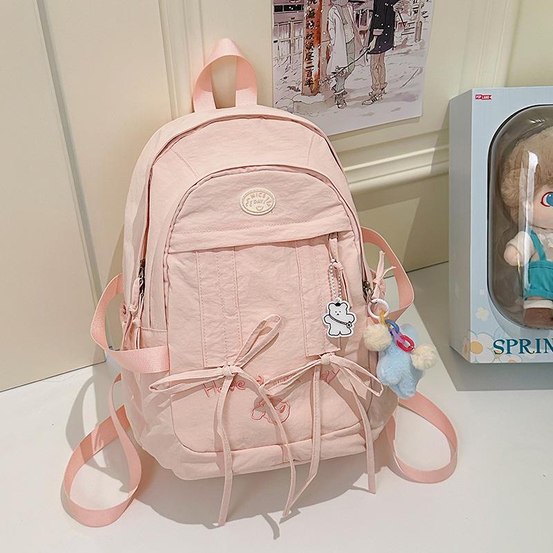 Campus Versatile Student School Bag Female Junior High School Student Cute Large Capacity Computer Backpack High School Student Casual Backpack Tide single bag розовый