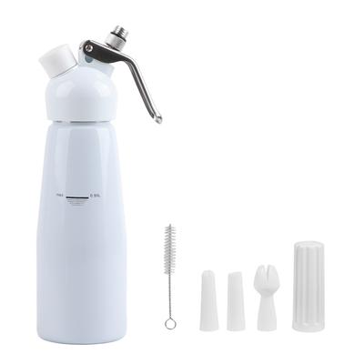 Dispenser per Panna Montata da Dessert in Alluminio 500 ml Montapanna Schiumatore con 3 Beccucci (bianca)