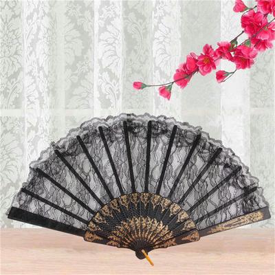 Schwarzer spanischer Stil für Tanz, Party, Hochzeit, Spitze, Seide, faltbarer Hand-Blumenfächer