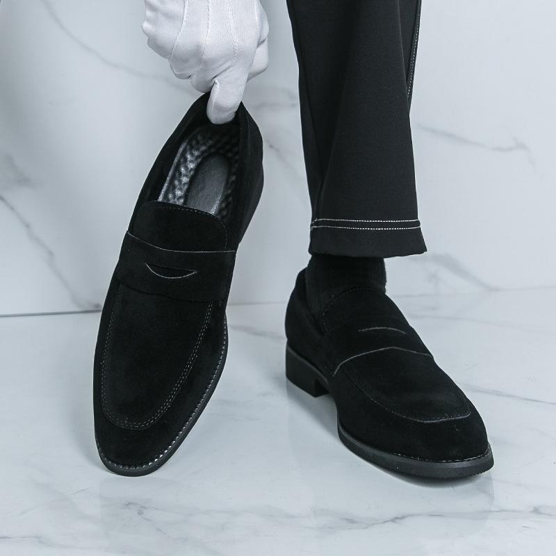 Men's Frosted Velvet Loafers: Large Size, British Style, Formal Business Leather Shoes