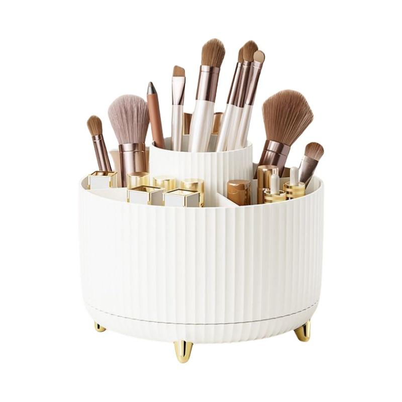 Makeup brush holder storage box, 360° rotating makeup brush storage box, 5-slot makeup brush cup, suitable for cosmetic storage белый