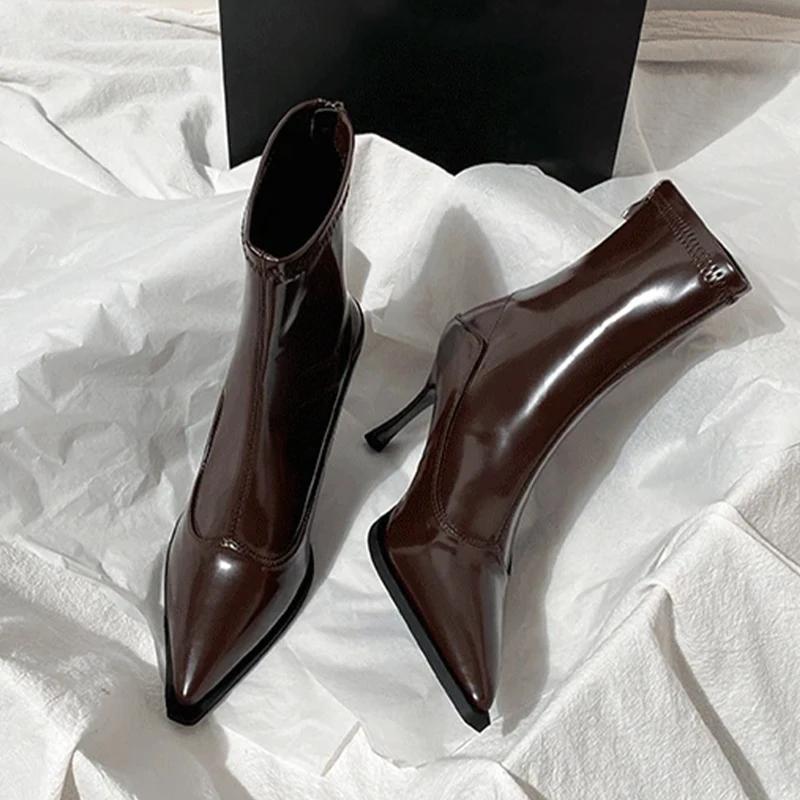 Autumn Winter Pointed Toe Women Thin Heel Ankle Boots Street Style Party Stripper Short Botas Mujer