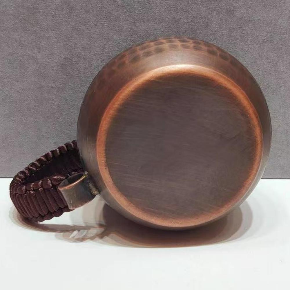 Vintage Pure Copper Coffee Cup,Handcrafted Thickened Engraving Hammer Texture Woven Handle 300 ml Beer Mug,Tea Cup Tableware