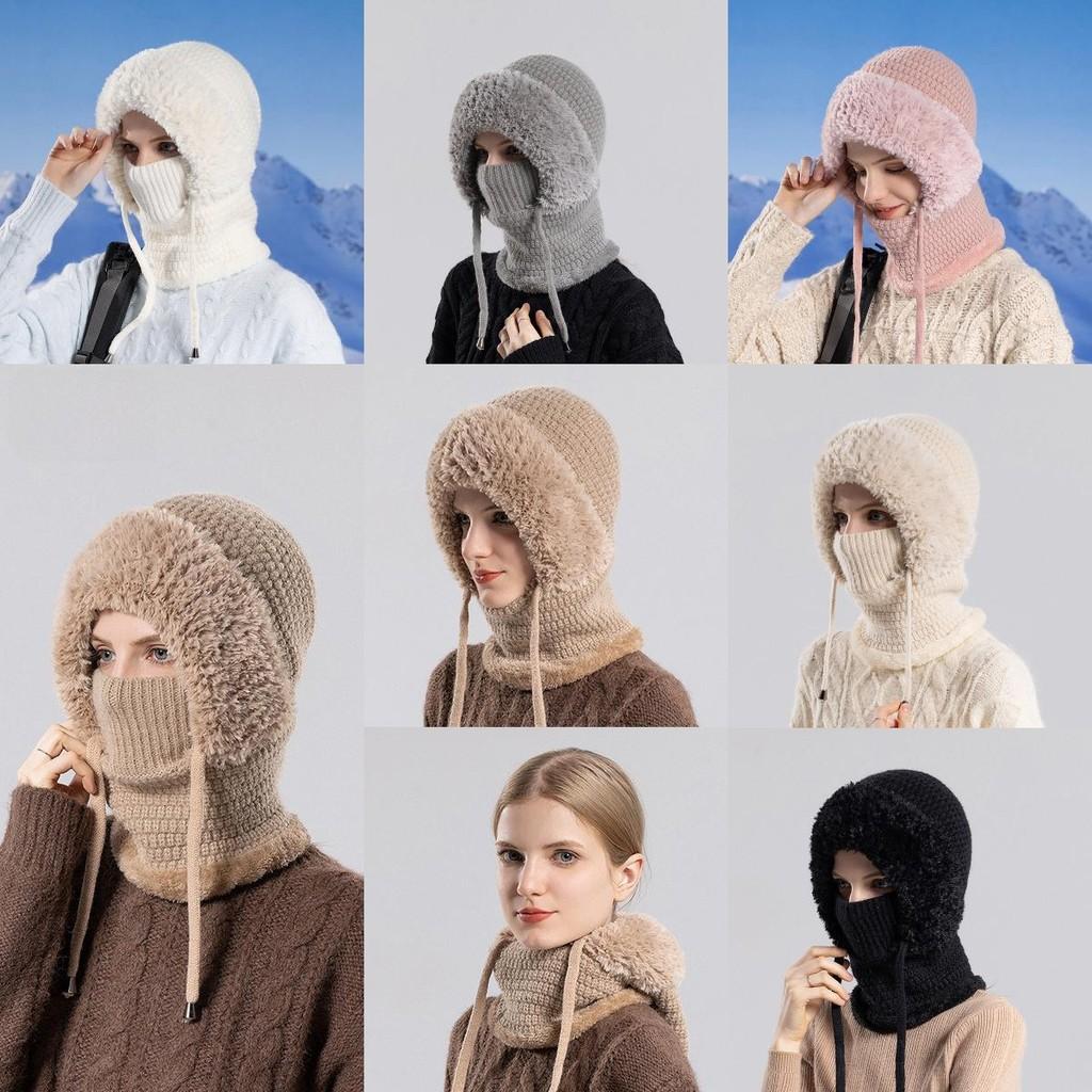 Knitted Winter Hat For Women With Neck Covering And Windproof Features For Outdoor Cycling