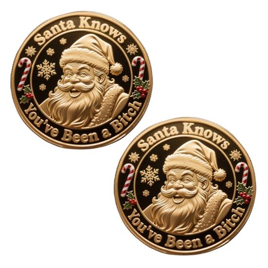 You Ain't Getting Shit Coin Funny Santa Claus Middle Finger Coin Novelty Metal Christmas Commemorative Challenge Coin Gag Gift for Friends