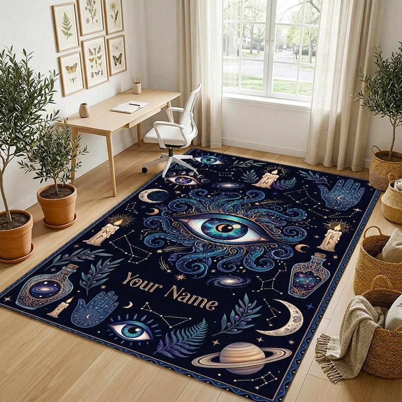 Ethereal Skull Theme Soft Crystal Velvet Rug Custom Name & Text Print Non Slip Floor Rug for Bedroom Living Room