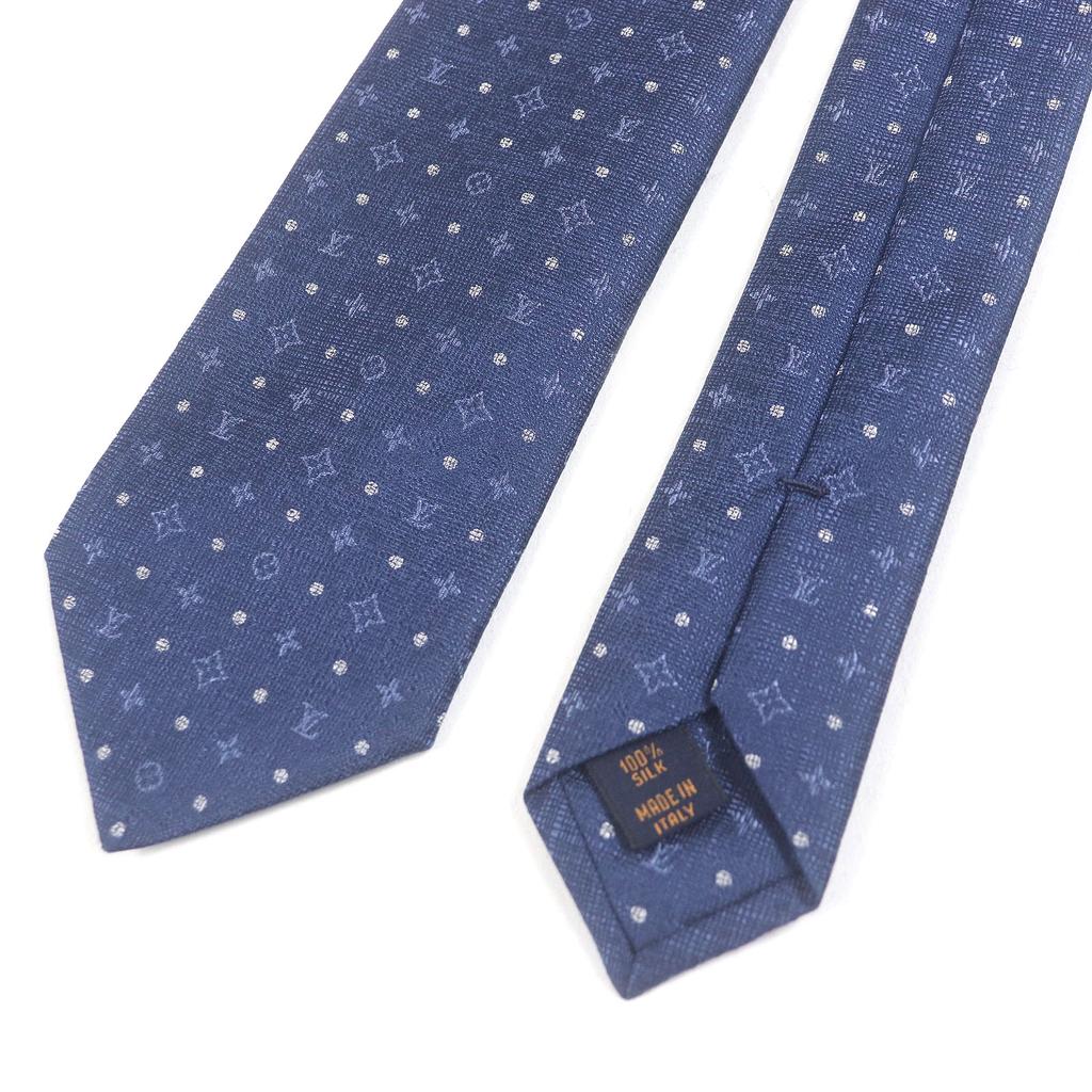 Excellent LOUIS VUITTON Tie Cravat Dots Monogram Regular Tie Navy Silk Mens M75979 Used