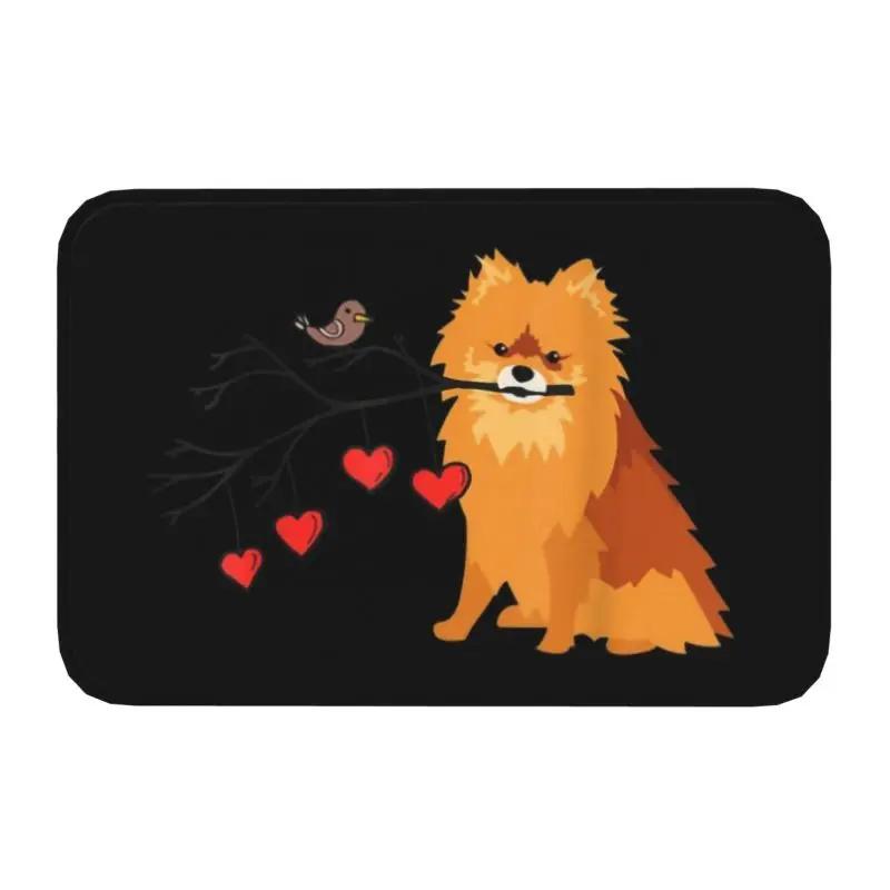 Pomeranian Dog With Summer Leaf Doormat Non-Slip Kitchen Bathroom Mat Garden Garage Floor Door Entrance Carpet Rug