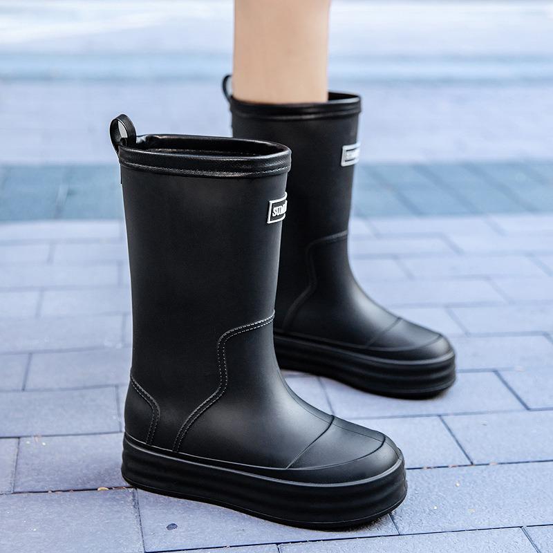 Rain shoes women's adult fashion long tube water shoes women's velvet warm rain boots waterproof and non-slip kitchen rubber shoes wear-resistant