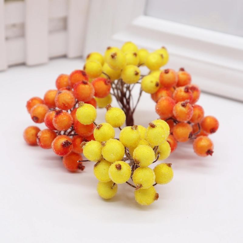 Artificial Frosted Berry Mini Double Head Christmas Holly Colorful Berries Diy Wreath Xmas Party Table Decora