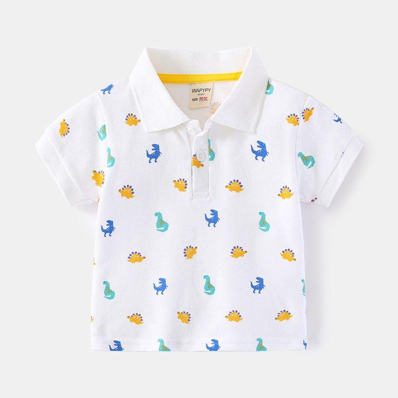 Boys  Short-Sleeved T-Shirt Children s Clothing Summer Baby Boy Dinosaur All-Over Print Polo Shirt Half-Sleeved Top Children s Collared Shirt White 100