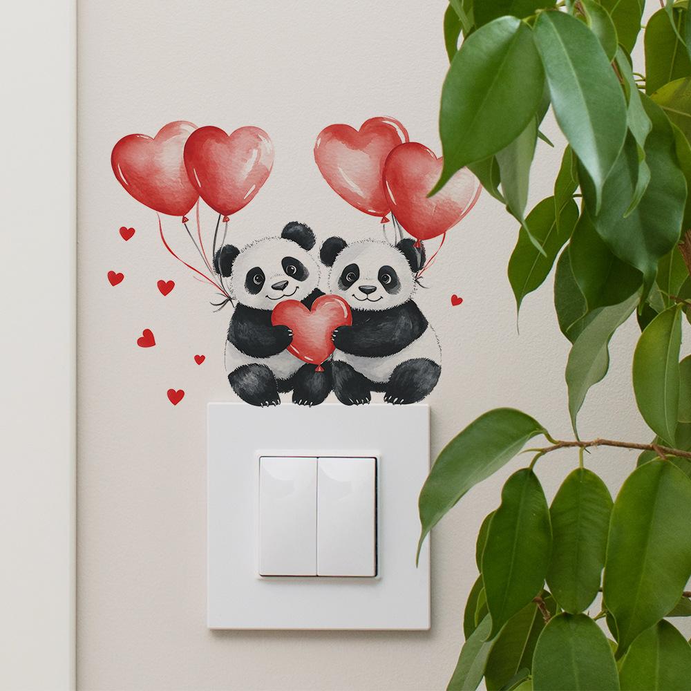 Heart Balloon Red Panda Switch Sticker Self-Adhesive Removable Wall Sticker Bedroom Hallway Dorm Home Decor