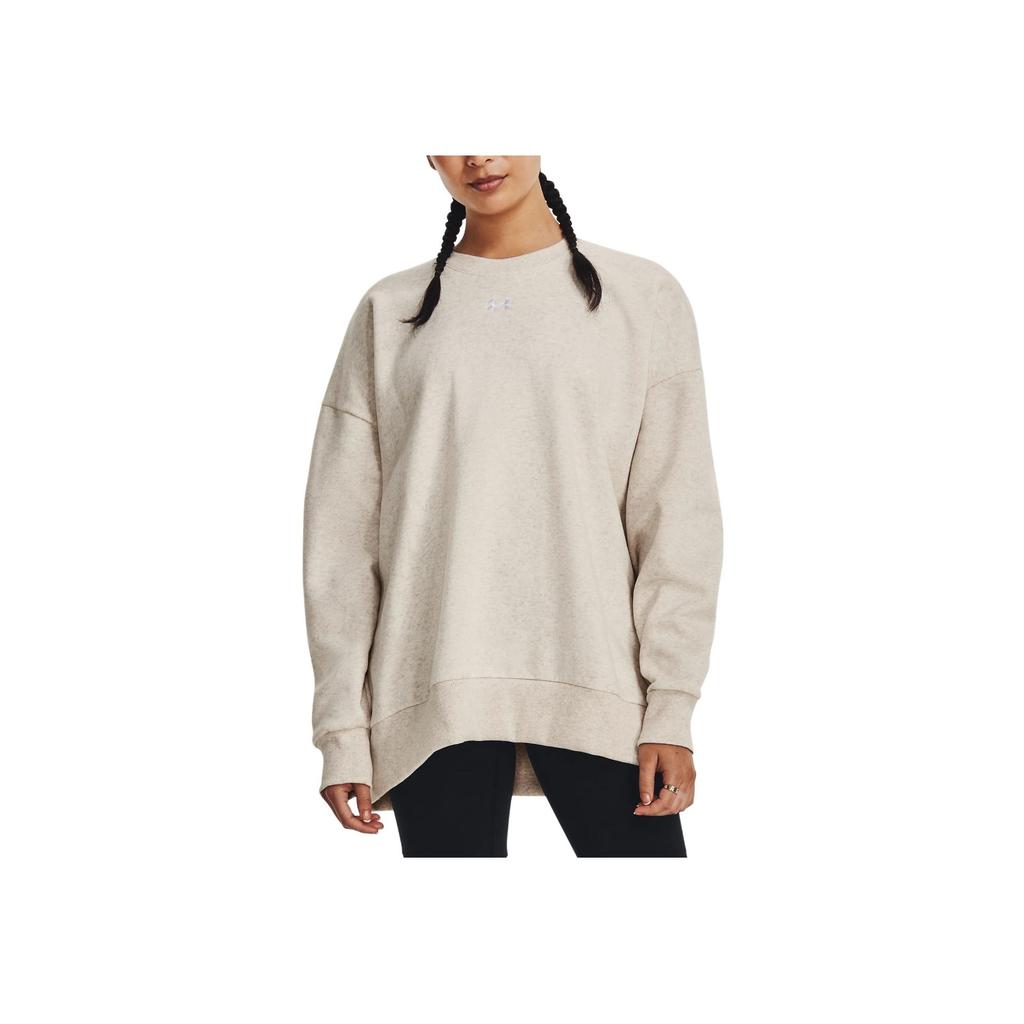 Under Armour Casual Crew Neck Loose Fit Solid Color Pullover Sweatshirt Women Sweatshirt Beige 1379491-784