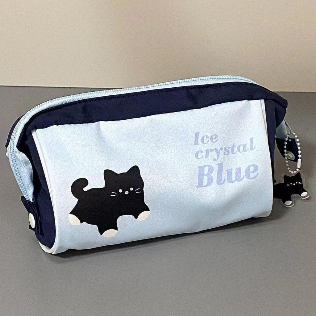 Blue Black Cat Pencil Case - Cute, Large Capacity Student Stationery Bag