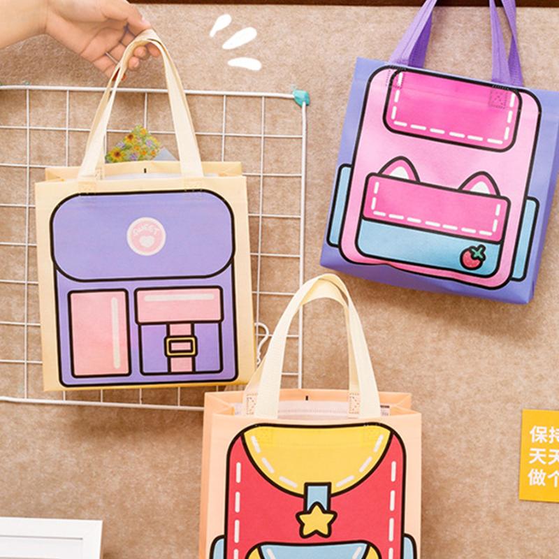 Dopamine Color Schoolbag Pattern Non-Woven Packaging Bag With Handle Candy Snack Food Book Clothes Storage Bag Student Supplies