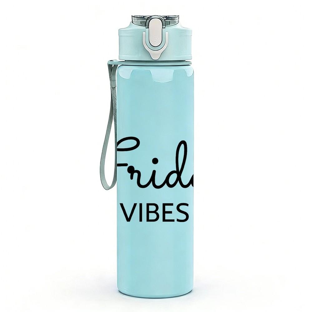 1PC Friday Vibes Cursive Letter 750ml Color Plastic Sports Water Bottle Leakproof Flip Straw Lid Suitable for Sports Office Home Use