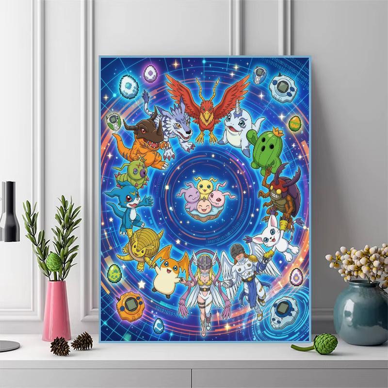 Digimon Adventure Group & Digital World Art Set Pattern 3pcs 100% Round Full Drill 5D DIY Diamond Painting Embroidery Cross Stitch Rhinestone Décor