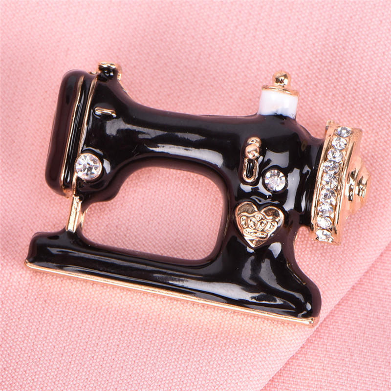 Sewing Machine Brooch Pin Black Enamel Brooch Collar Scarf Decoration Jewelry