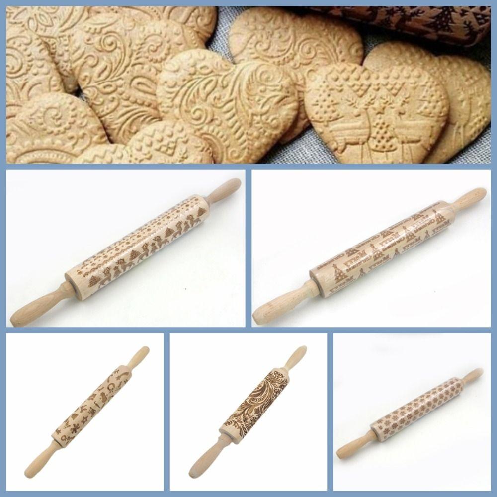 Christmas Style Pattern Embossing Rolling Pin Laser Engraved Printing Rolling Pin  Cookies