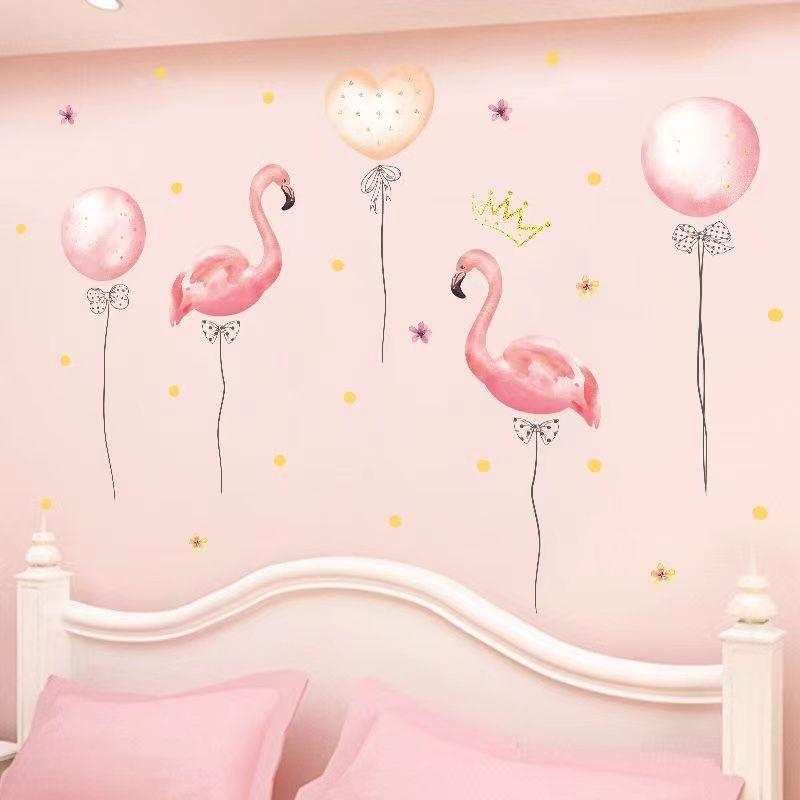 Pink Wall Sticker for Bedroom Girls, Unicorn Feather Princess Flowers Decal, Nursery Removable Wallpaper