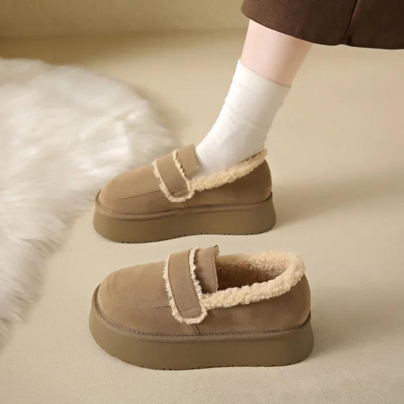 

Модные женские зимние ботинки на толстой подошве, осенне-зимние плюшевые туфли Boken в стиле ретро, увеличивающие рост, теплые нескользящие хлопковые туфли, мокасины 40 хаки