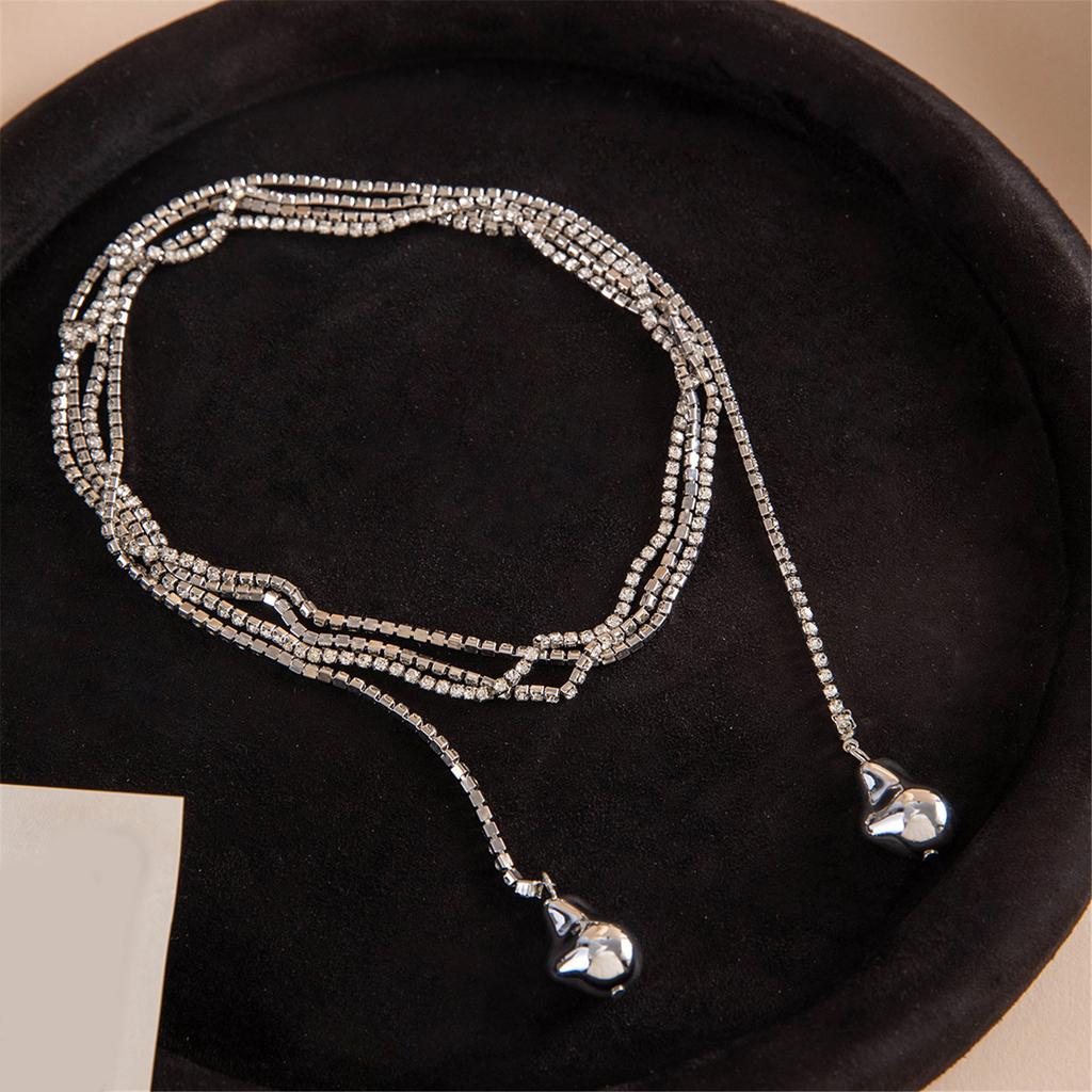 Sparkling Rhinestones Layered Necklace Stackable Jewelry Dainty Long Chain Neckchain Jewelry For Casual Or Party Outfit