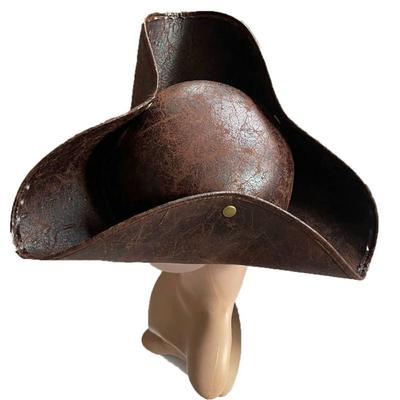 Captain Hat Pirate Hat Cosplay Vintage Faux Leather Button Masquerade Party Men Women Tricorn Hat Pirates Cap