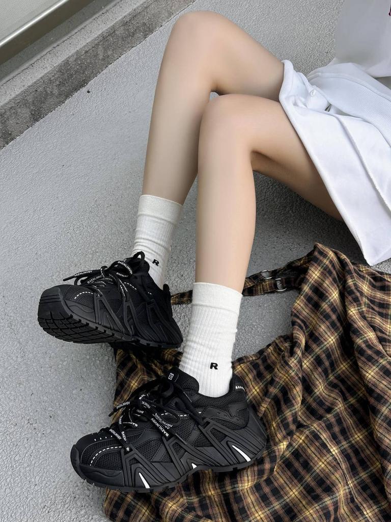 Leather platform dad shoes women's 2025 autumn new mesh breathable comfortable versatile casual sports shoes running shoes