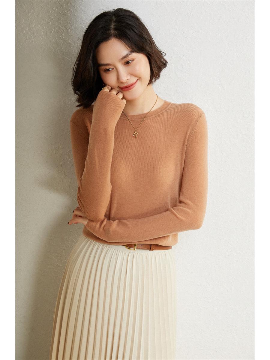 

Женский пуловер с круглым вырезом и длинными рукавами из тонкой пряжи, 25% шерсть L жёлтый/верблюд