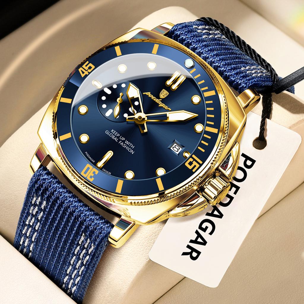 Luxury Trendy Man Wristwatch Square Dial Waterproof Luminous Date Week Men Watch Simple Business Quartz Leather Men's Watches Reloj