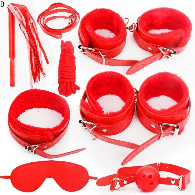 7Pcs/Set For Women Whip Handcuffs Sex Bdsm With 10 Speed Vibrator Exotic Adult Games Rabbit Tail Anal Plug Bondage Set Sex Toys