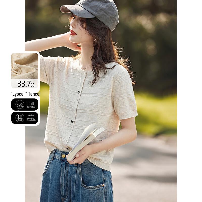 Women s Lyocell & Linen Short Sleeve Knit Cardigan One Size